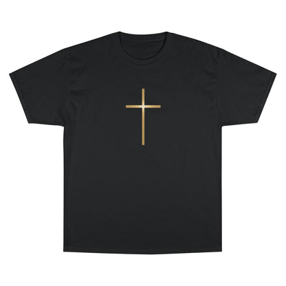 Black tee golden cross graphic minimalist religious product type