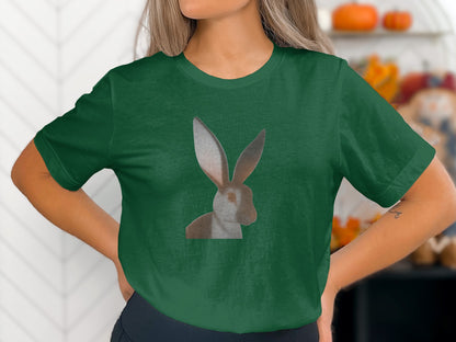Hunter Green Rabbit Profile Graphic Shirt Product Type
bunny, rabbit, green shirt, dark green, hunter green, animal graphic, t-shirt, tee shirt, apparel, clothing, women top, casual wear, graphic tee, silhouette design, animal lover, nature inspired, forest green, rabbit head, cute bunny, short sleeve