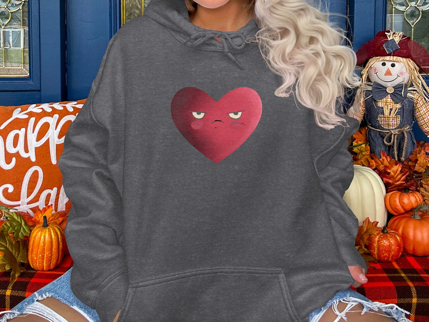 Grumpy Red Heart Graphic Halloween Hoodie Product