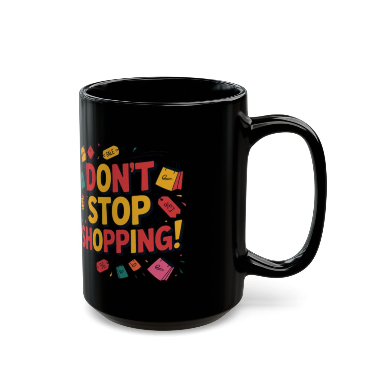 Don't Stop Shopping Text with Colorful Icons Mug