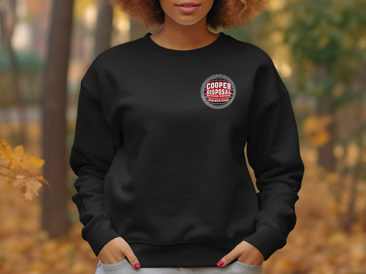 Black sweatshirt with Cooper Disposal logo and phone number on chest.