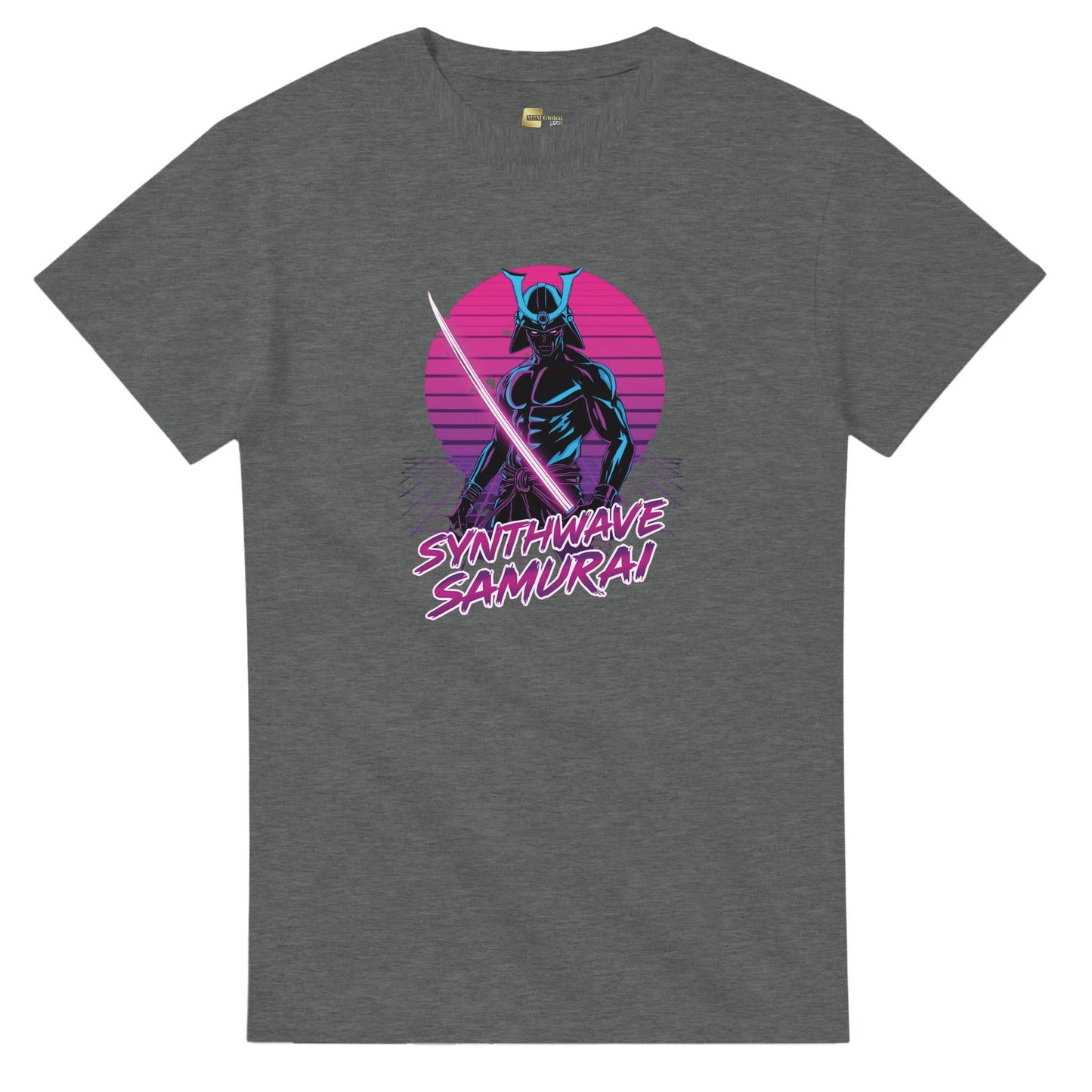 Synthwave Samurai graphic design on a Heavyweight T-shirt