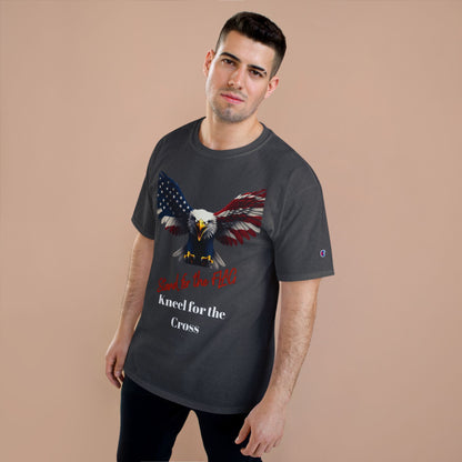 Stand For The Flag Kneel For The Cross Patriotic Eagle on a Champion T-shirt