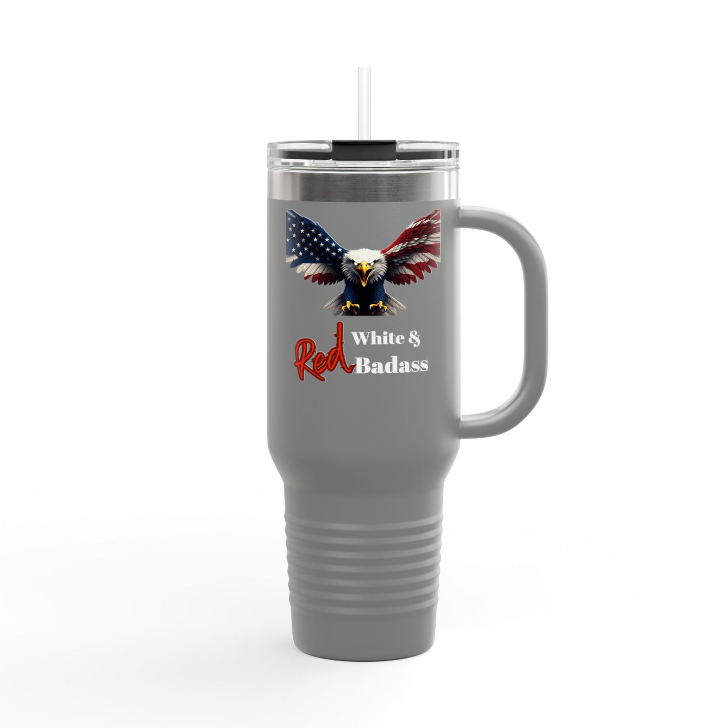 Red White & Badass Patriotic Eagle – 40oz Insulated Travel Mug