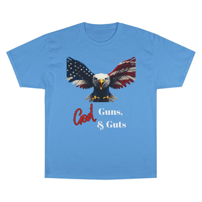 God Guns & Guts Patriotic Eagle on a Champion T-shirt