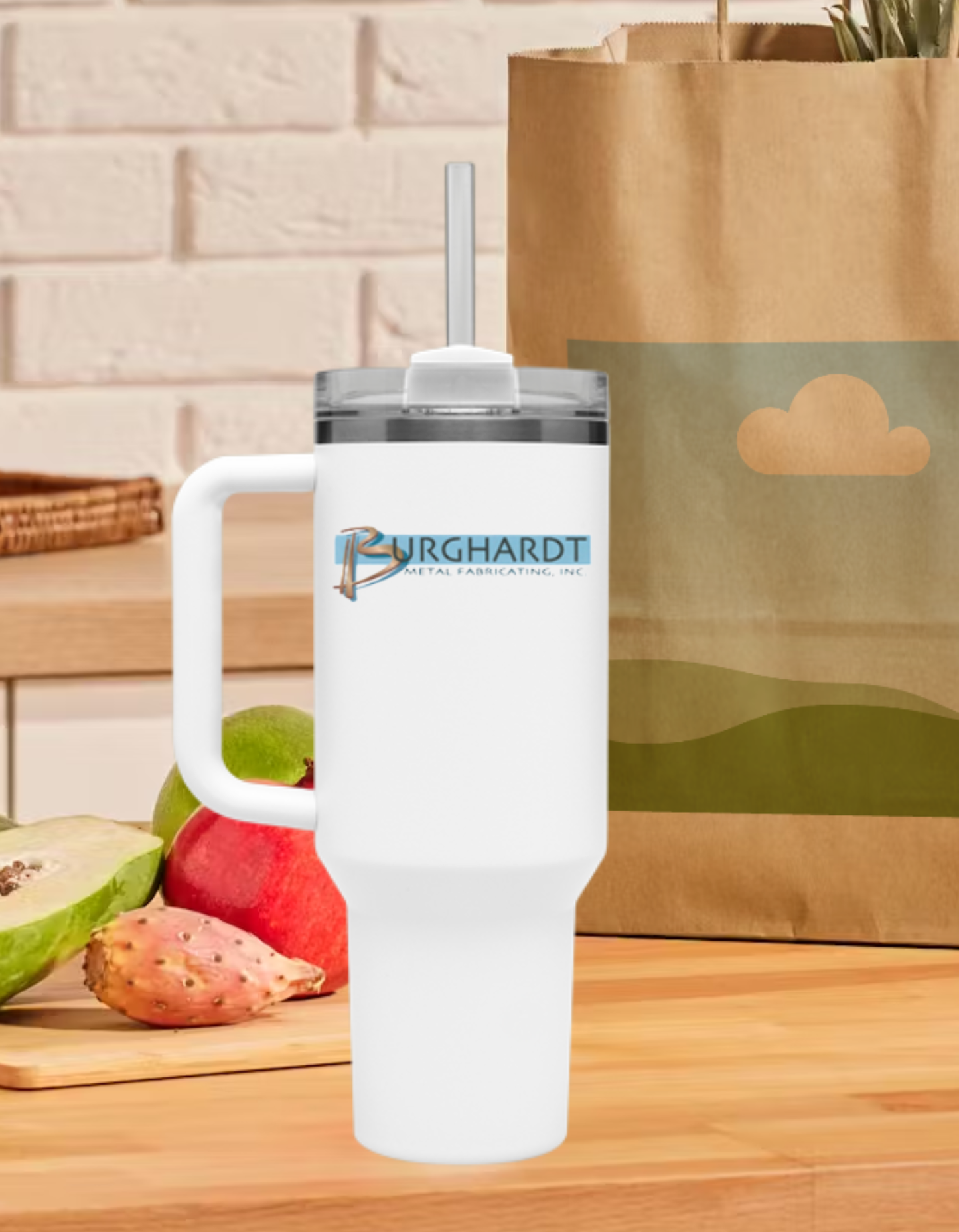 Burghardt Metal Fabricating, Inc., logo on a 40oz Insulated Travel Mug