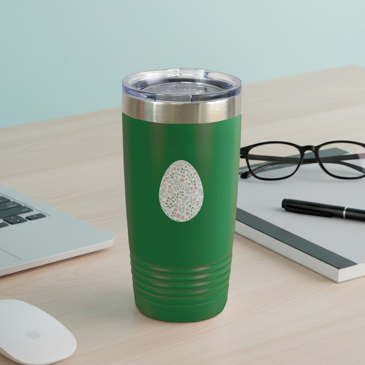 Green Tumbler with Floral Egg Design for Daily Use
