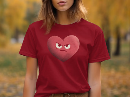 Grumpy Heart Face Red Graphic Tee Statement Apparel