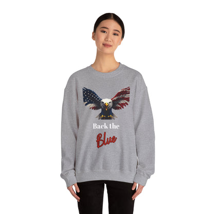 Back The Blue Patriotic Eagle text on a Crewneck Sweatshirt