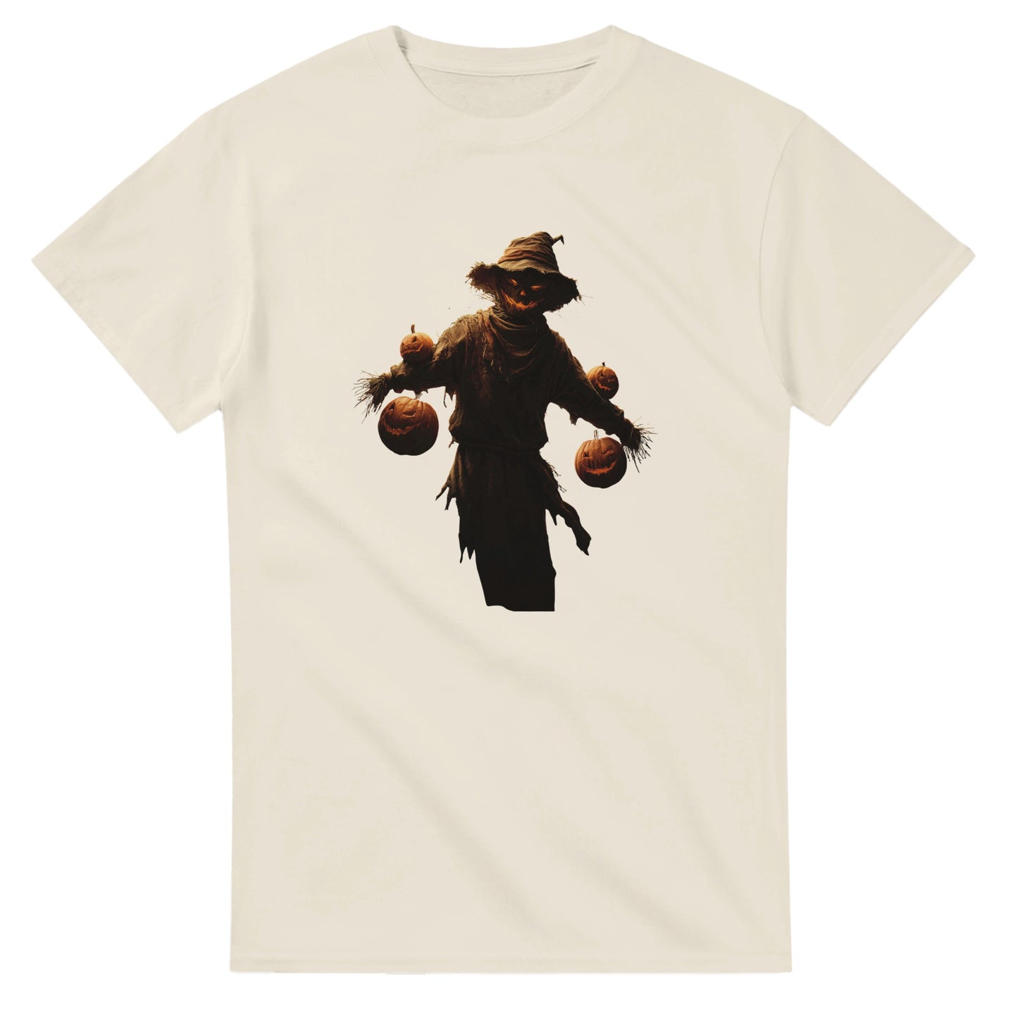 Haunted Scarecrow with Jack-o'-Lanterns on a Heavyweight T-shirt