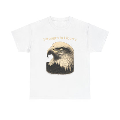 Engraved Eagle - Strength in Liberty - text on the top of a Heavyweight T-shirt