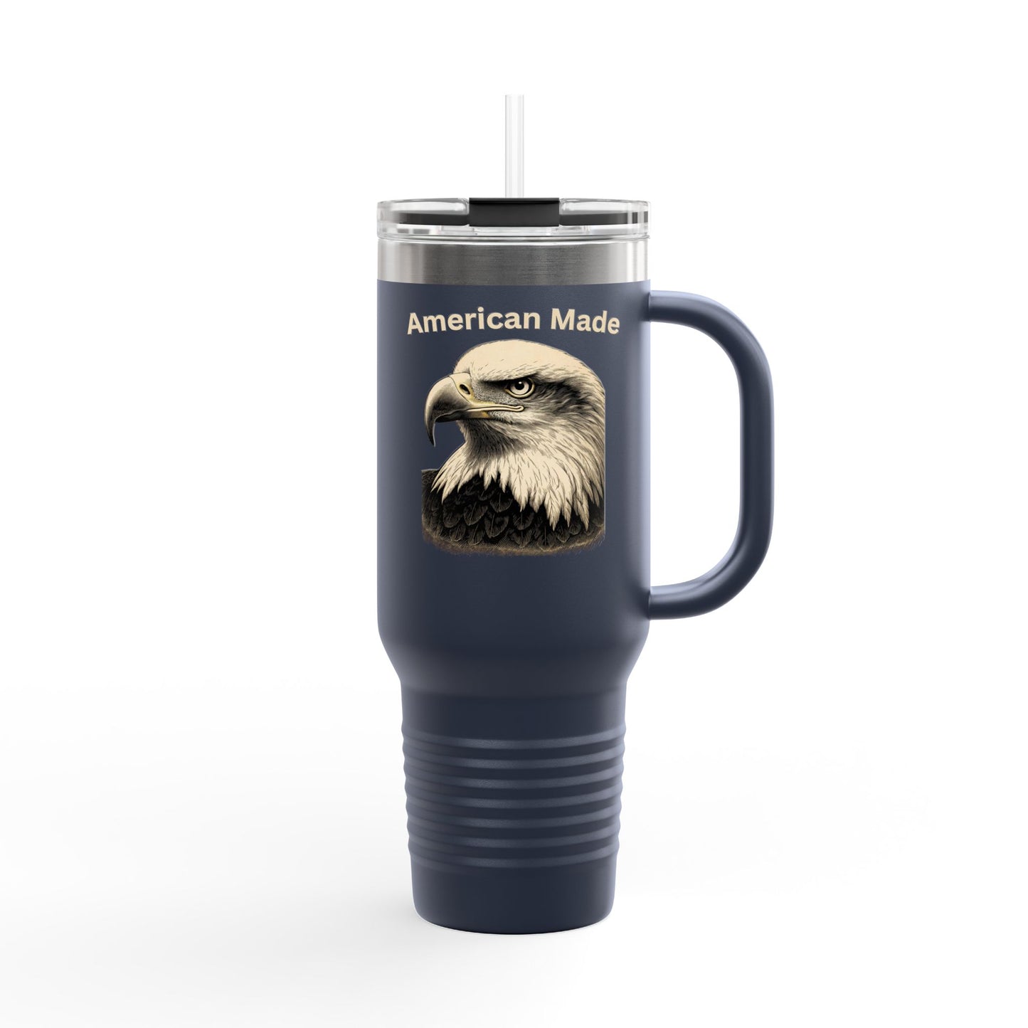 American Made text on the top of a  40oz Insulated Travel Mug