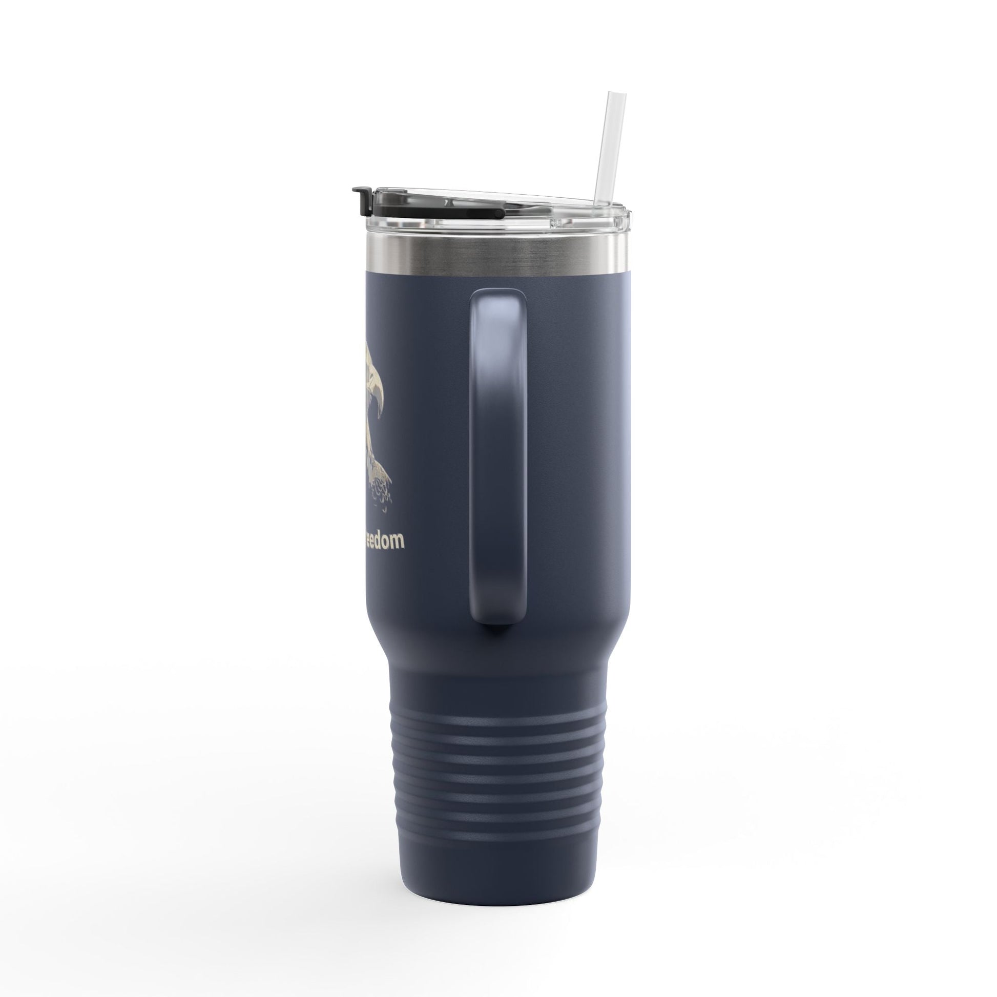 Built of Freedom text on the top of a  40oz Insulated Travel Mug
