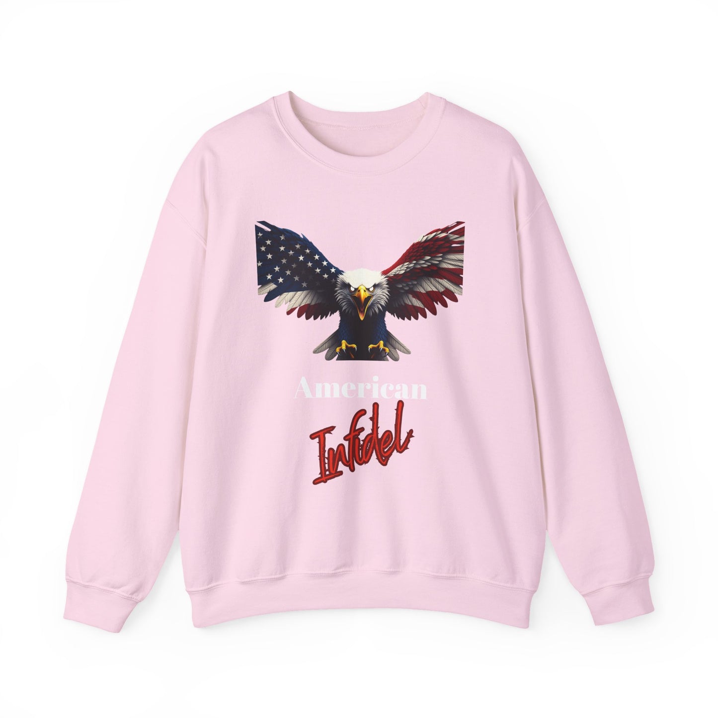 American Infidel Patriotic Eagle text on a Crewneck Sweatshirt