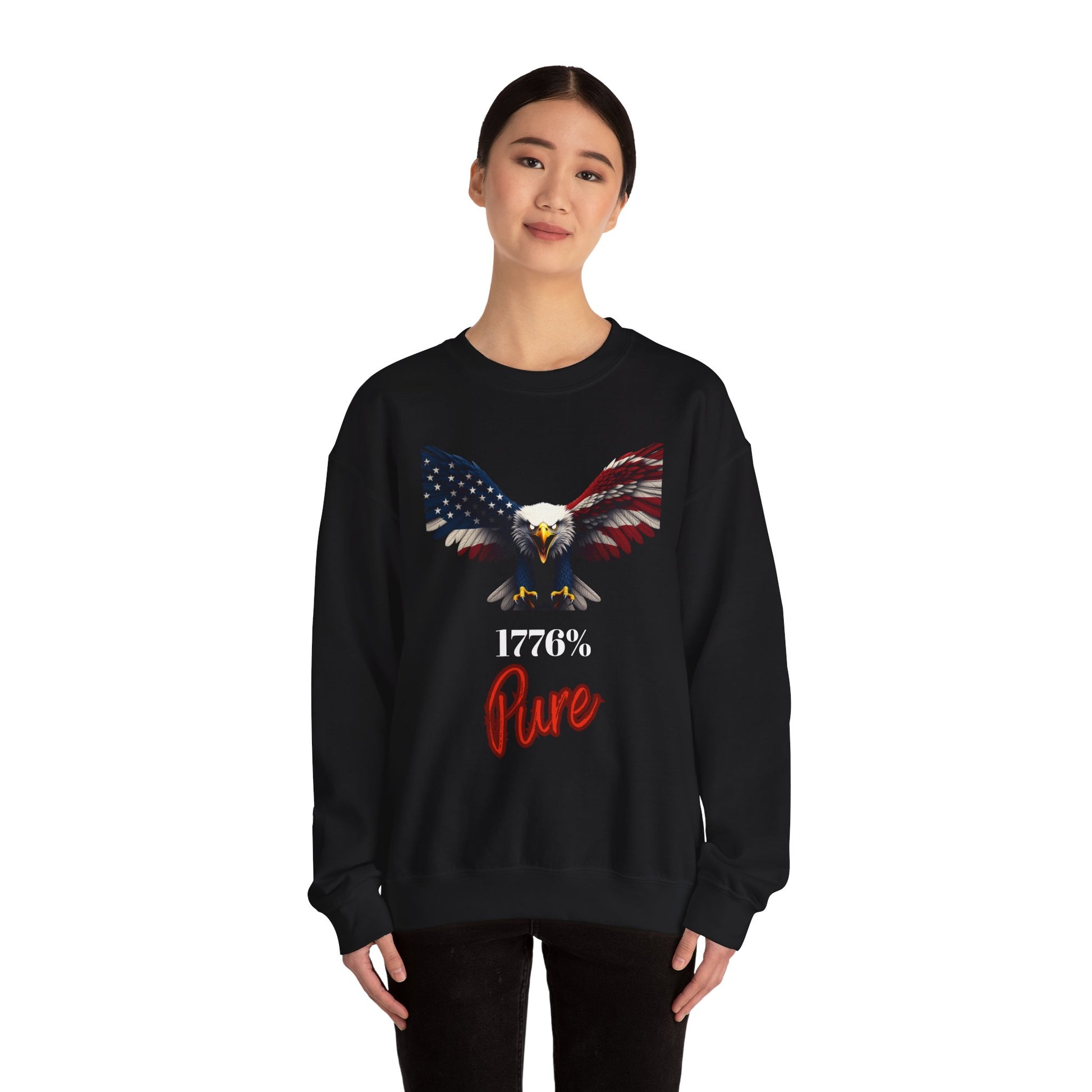 1776% Pure Patriotic Eagle text on a Crewneck Sweatshirt