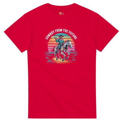 Retro-Futuristic Cowboy graphic design on a Heavyweight T-shirt