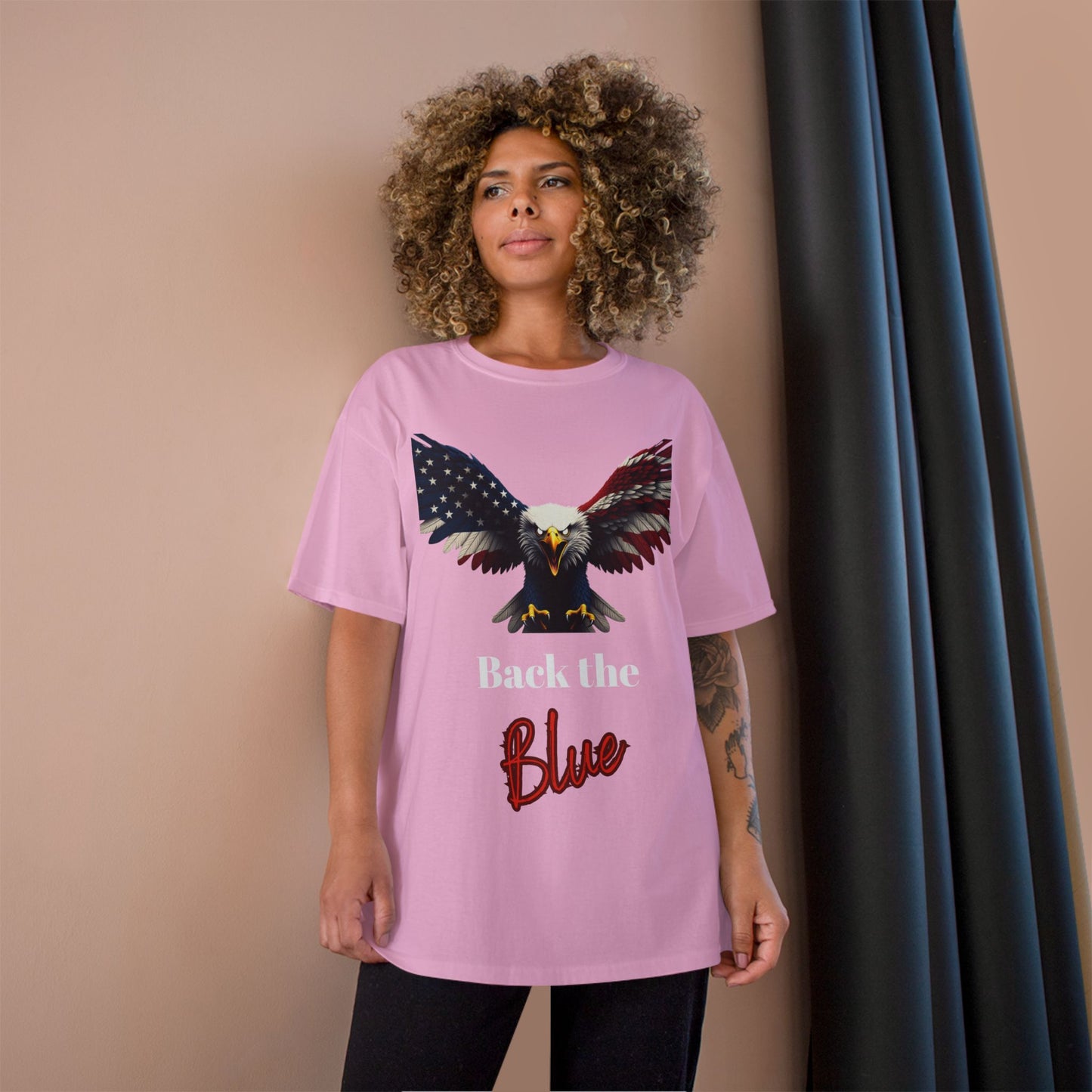Back The Blue Patriotic Eagle on a Champion T-shirt