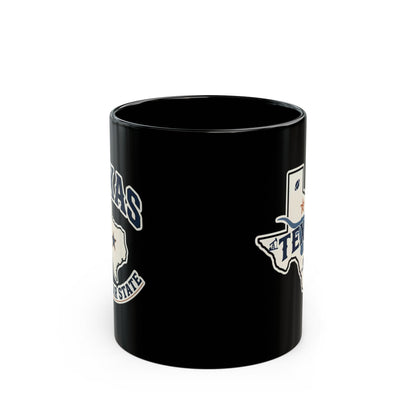 Black mug with Texas Lone Star State graphic and lettering.