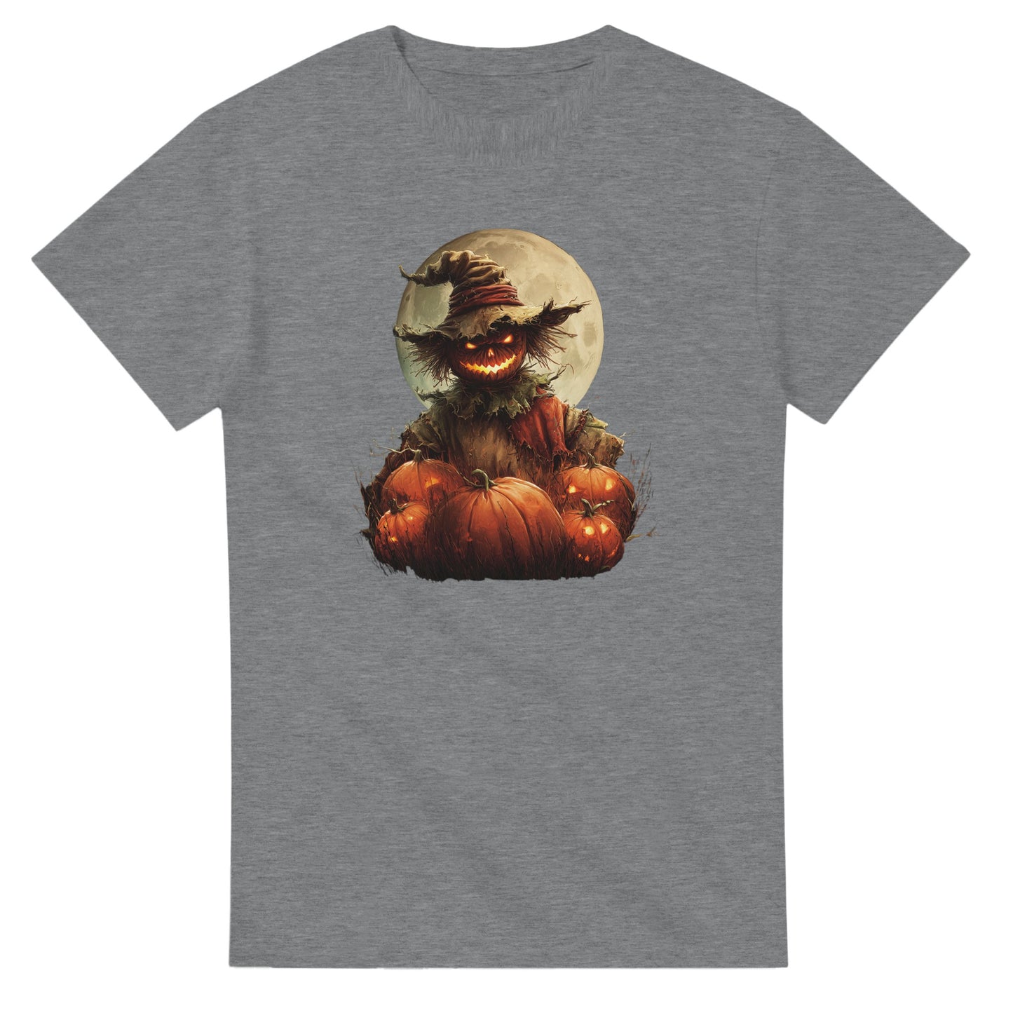 Spooky Scarecrow & Jack-O'-Lantern on a Heavyweight T-shirt