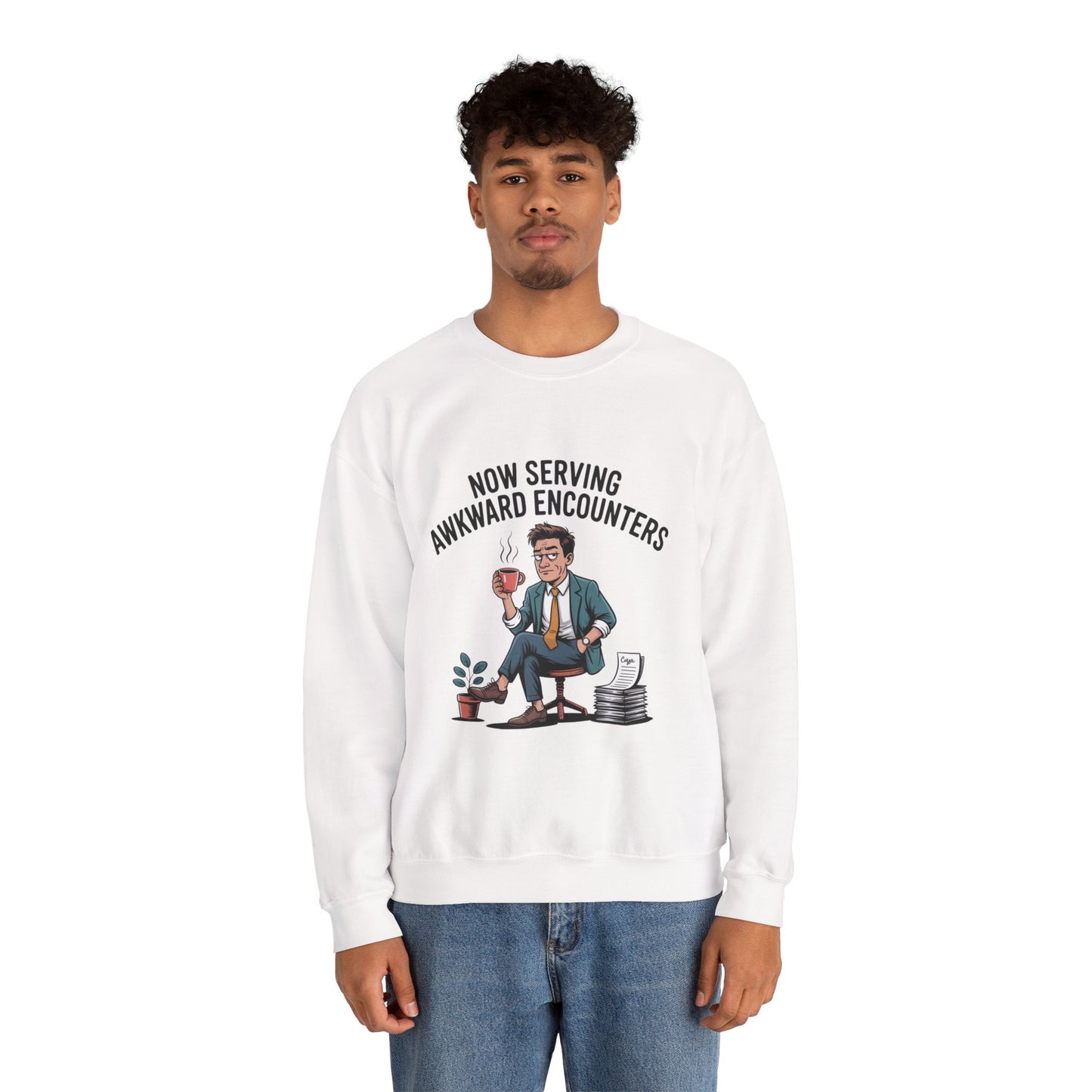 Now Serving Awkward Moments on a Crewneck Sweatshirt