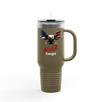 Never Forget Patriotic Eagle on a 40oz tumbler