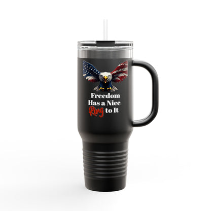 Freedom Has A Ring Patriotic Eagle on a 40oz tumbler