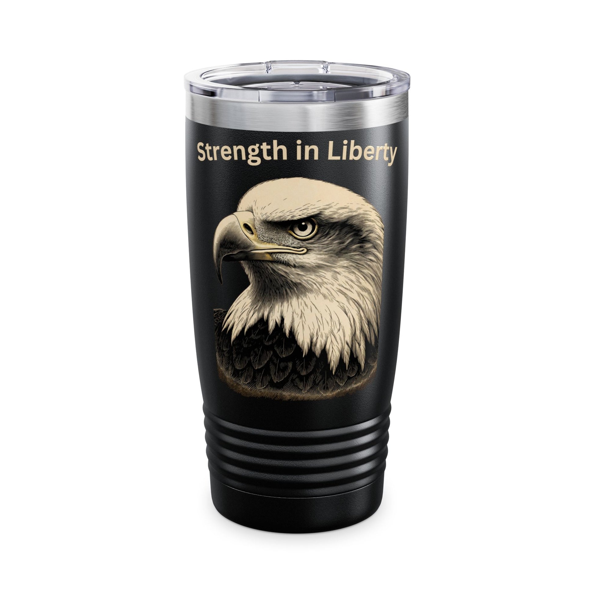 Strength in Liberty text at the top of a 20oz Insulated Tumbler
