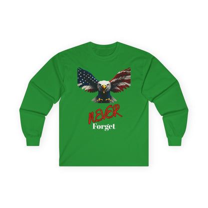 Never Forget Patriotic Eagle on a long sleeve tee