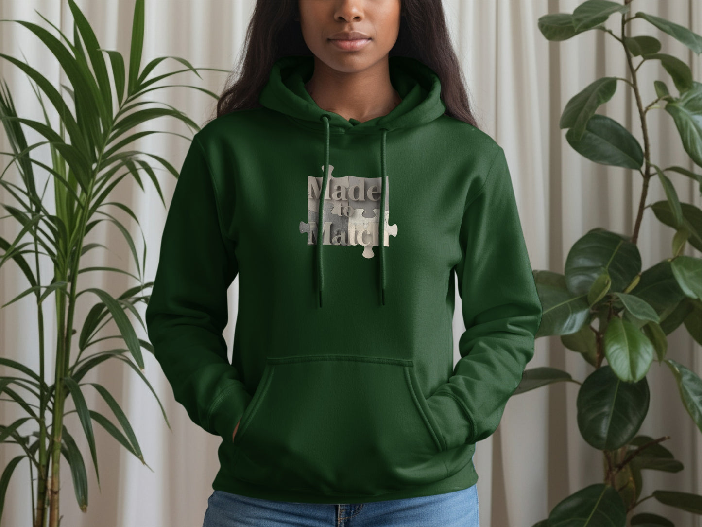 Made To Match Green Hoodie with Puzzle Design