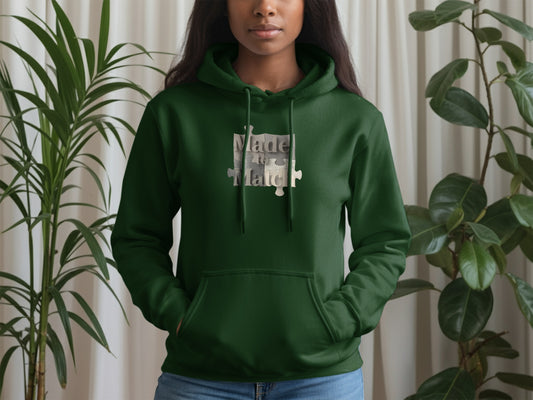 Made To Match Green Hoodie with Puzzle Design