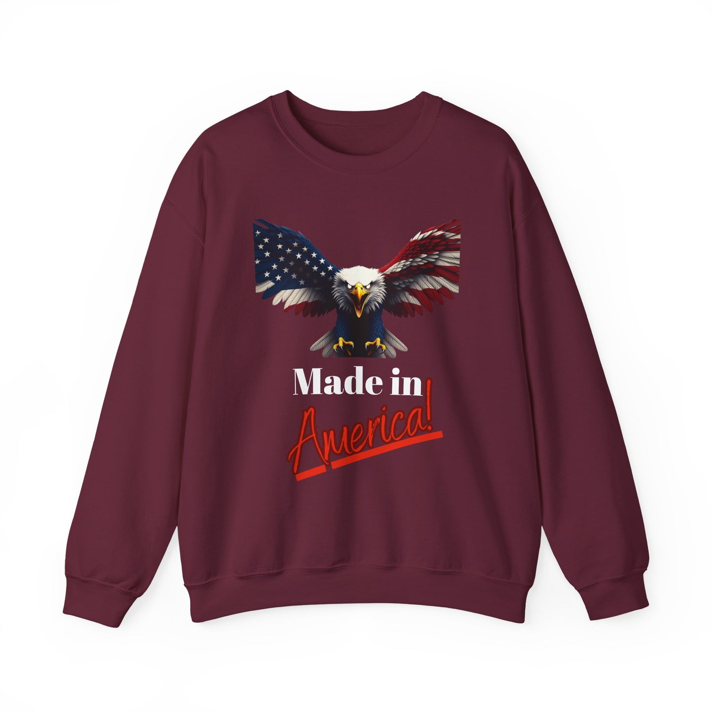 Made In America Patriotic Eagle text on a Crewneck Sweatshirt