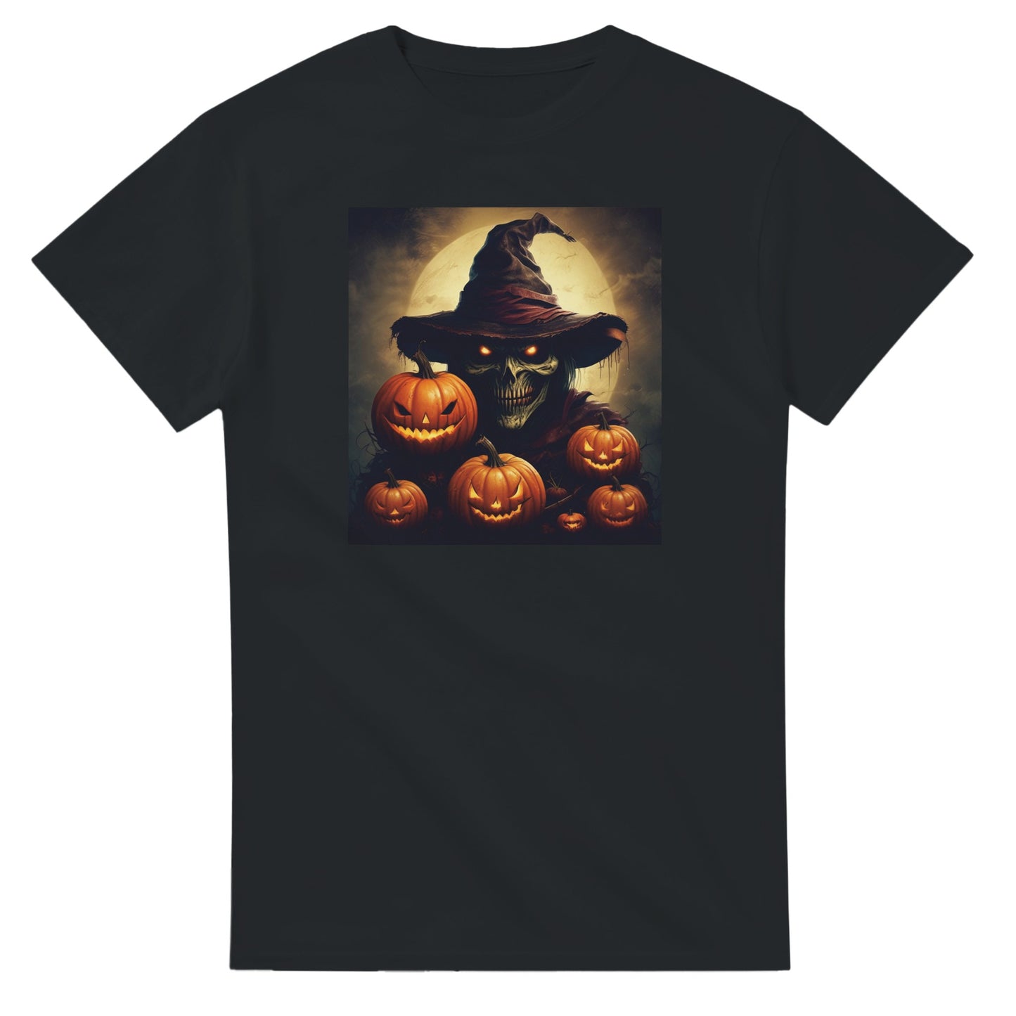 Spooky Skull Wizard & Jack-o'-Lanterns on a Heavyweight T-shirt