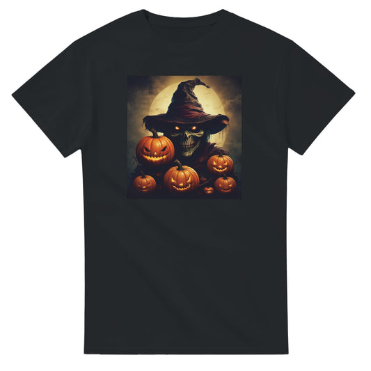 Spooky Skull Wizard & Jack-o'-Lanterns on a Heavyweight T-shirt
