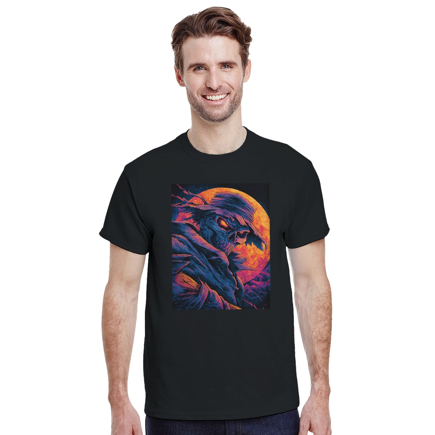 Vibrant Skull & Scarecrow on a Heavyweight T-shirt