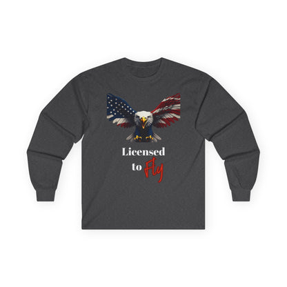 Licensed To Fly Patriotic Eagle on a long sleeve tee