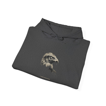 Land of the Free smaller text below an eagle head on a Pullover Hoodie