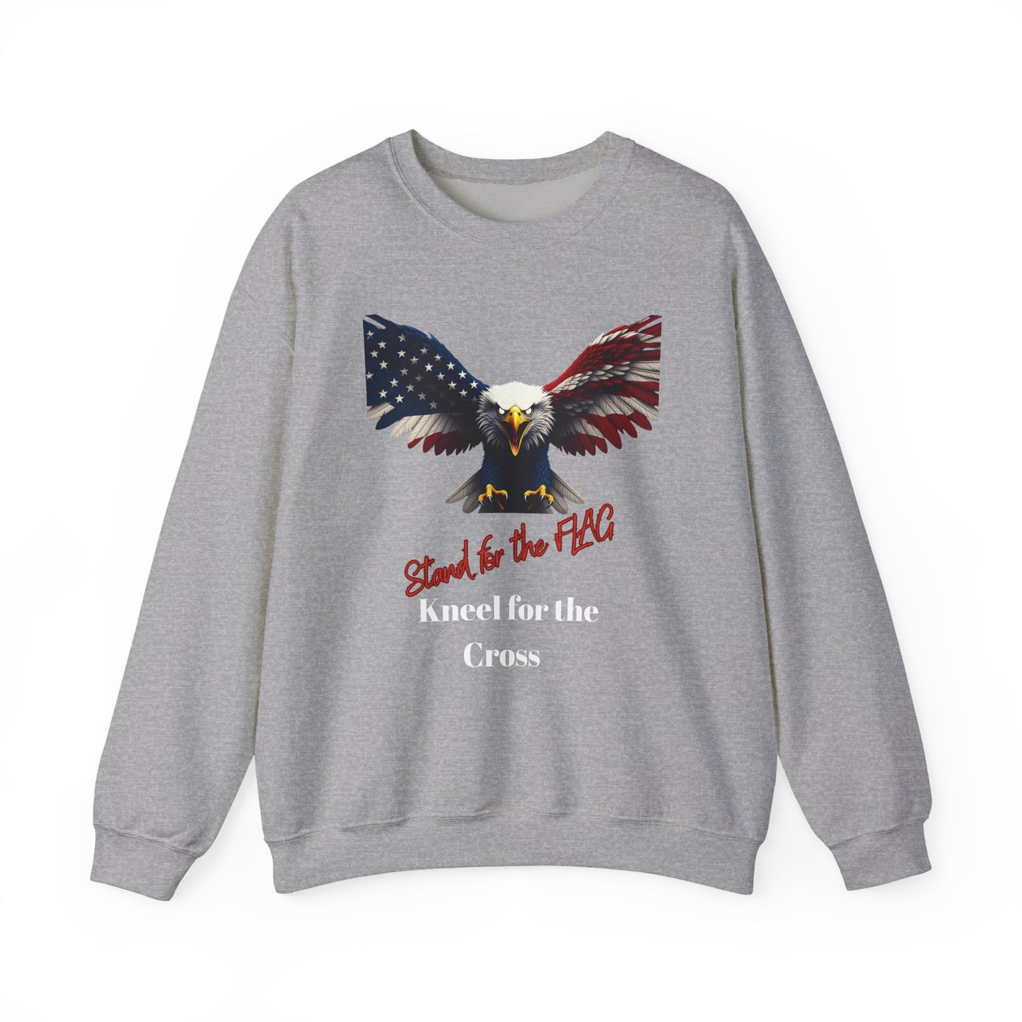 Stand For The Flag Kneel For The Cross Patriotic Eagle text on a Crewneck Sweatshirt