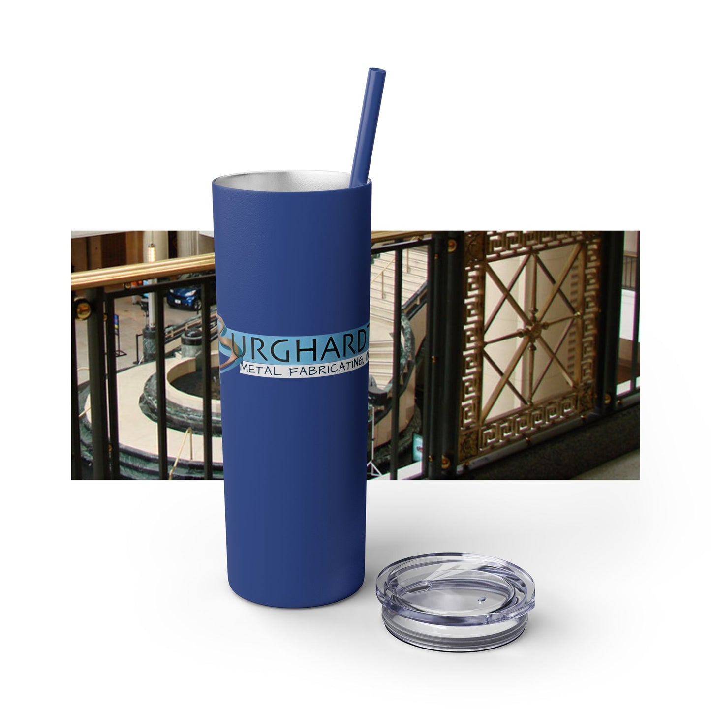 Burghardt Metal Fabricating, Inc., logo on a 20oz Skinny Tumbler