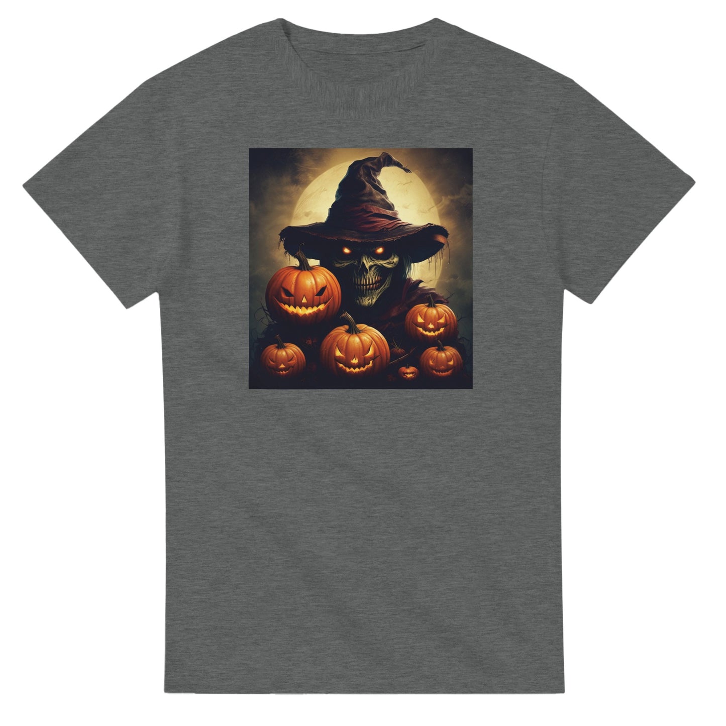Spooky Skull Wizard & Jack-o'-Lanterns on a Heavyweight T-shirt
