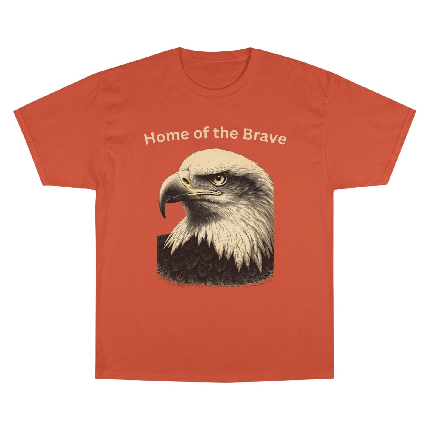 Engraved Eagle - Home of the Brave - text on the top of a Champion Tee