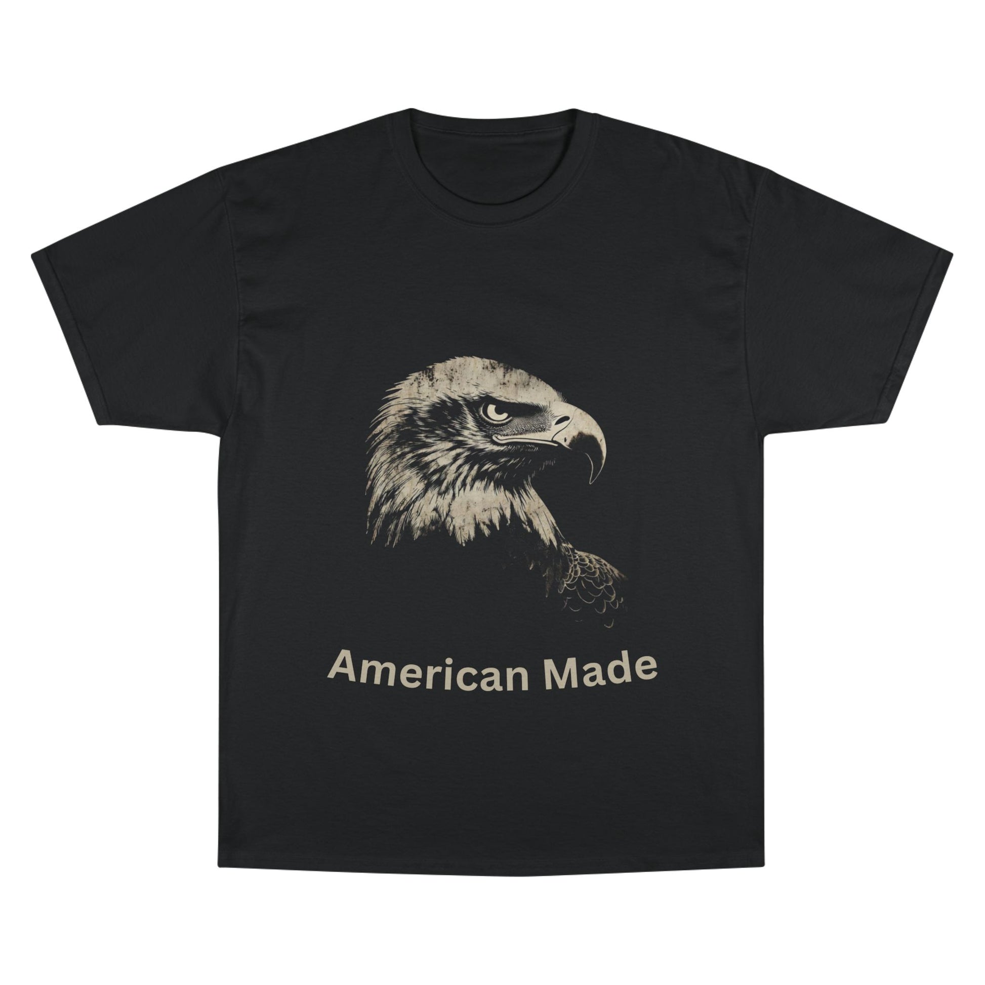 American Made text below an eagle head on a Champion Tee