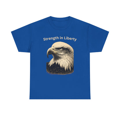 Engraved Eagle - Strength in Liberty - text on the top of a Heavyweight T-shirt