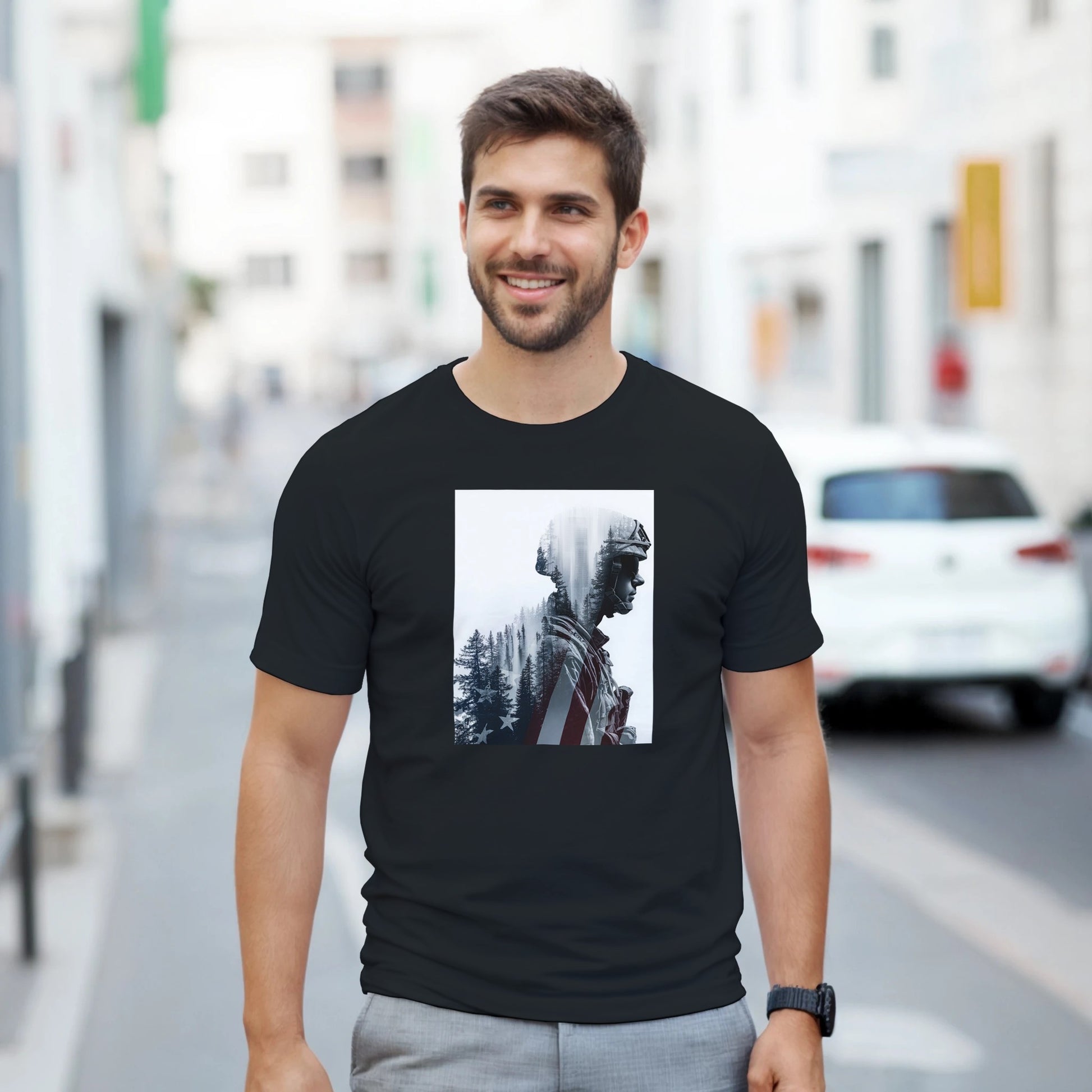 Patriotic Spirit Double Exposure on a heavyweight t-shirt