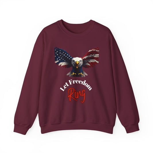 Let Freedom Ring Patriotic Eagle text on a Crewneck Sweatshirt