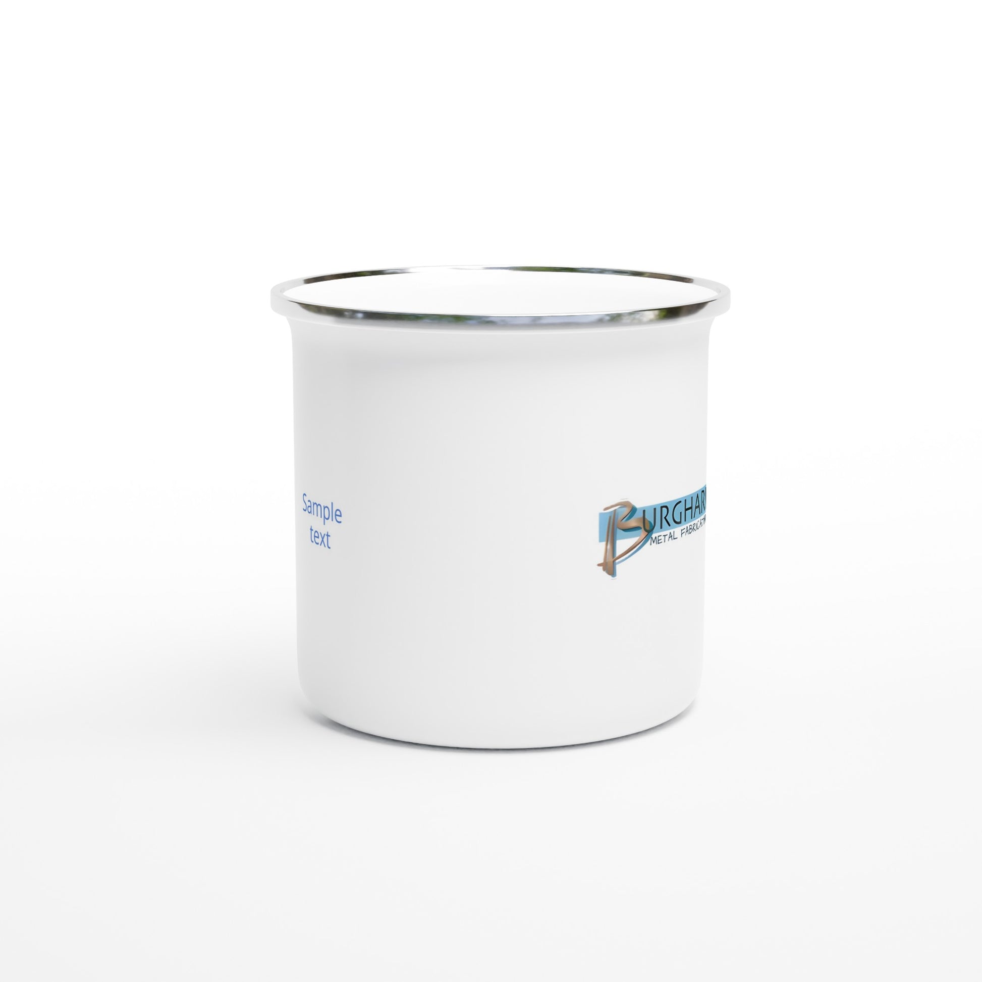 Burghardt Metal Fabricating, inc., logo on a White 12oz Enamel Mug
