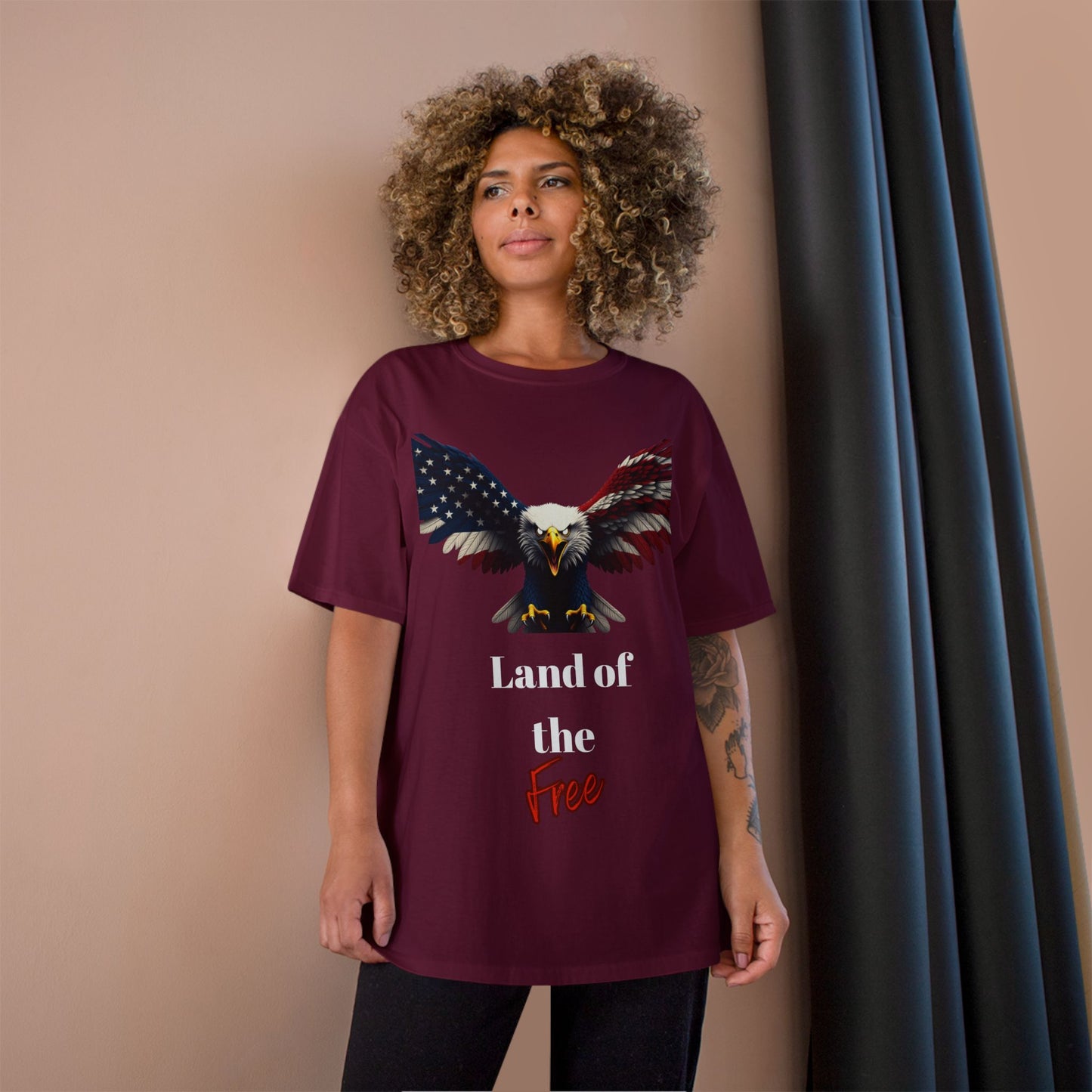 Land Of The Free Patriotic Eagle on a Champion T-shirt