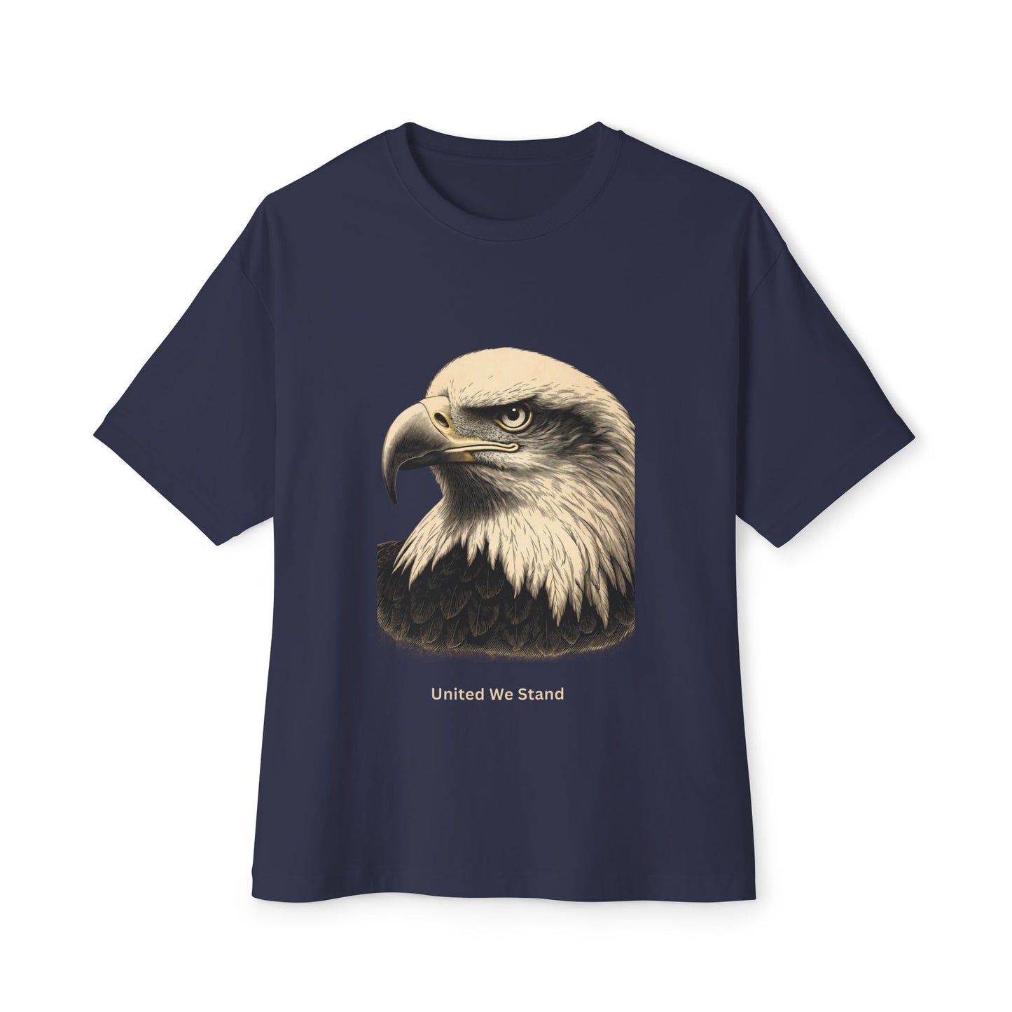 Engraved Eagle - United We Stand text at the muted of a premium tee