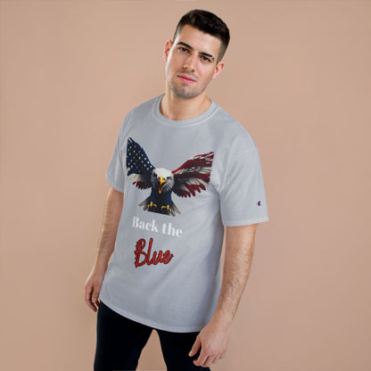 Back The Blue Patriotic Eagle on a Champion T-shirt