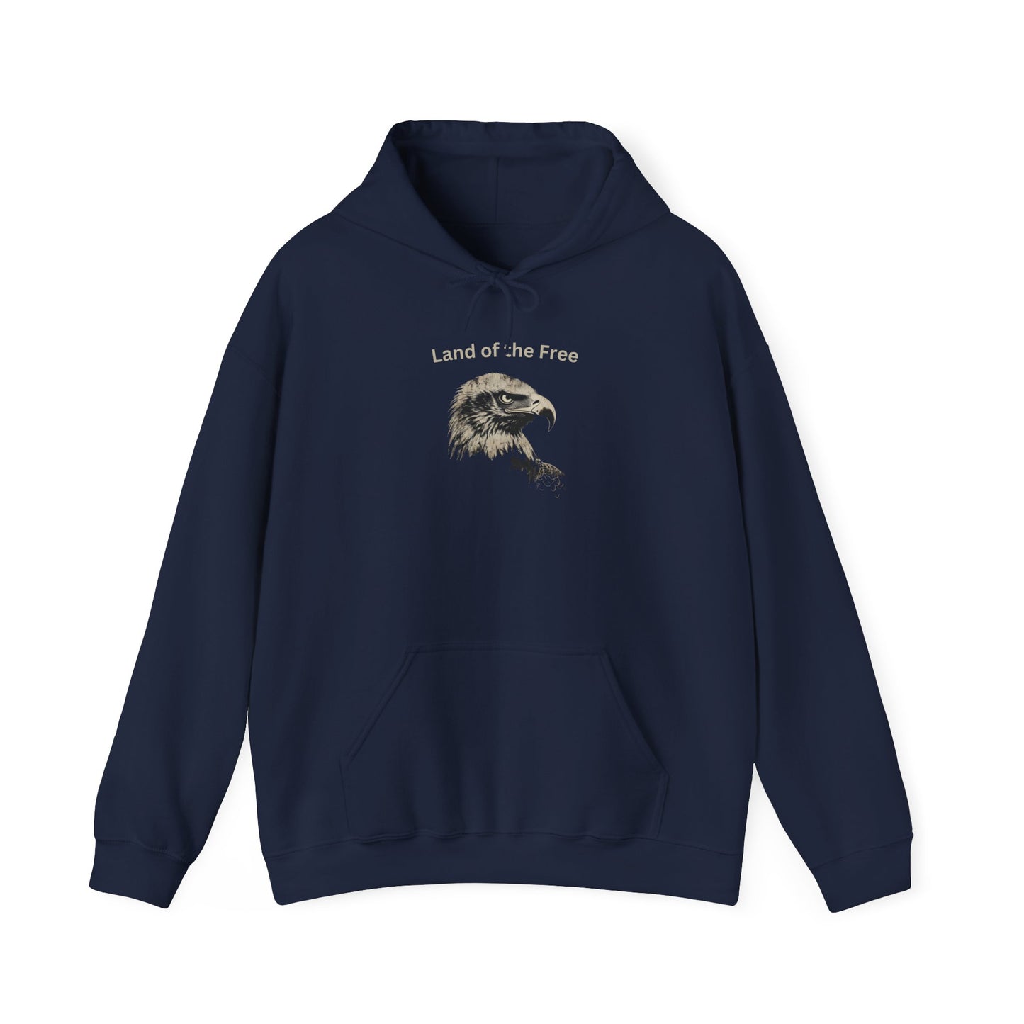Land of the Free text above an eagle head on a Pullover Hoodie