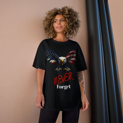 Never Forget Patriotic Eagle on a Champion T-shirt